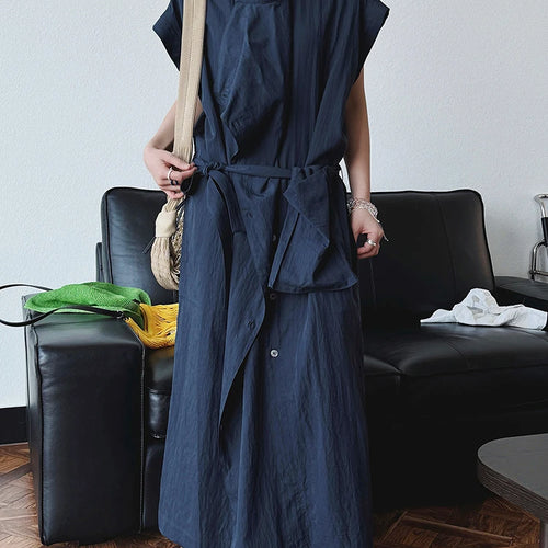 Load image into Gallery viewer, Women  Beige Ruffles Big Size Elelgant Long Dress New Stand Collar Short Sleeve Fashion Tide Spring Summer 2025 1DJ1406
