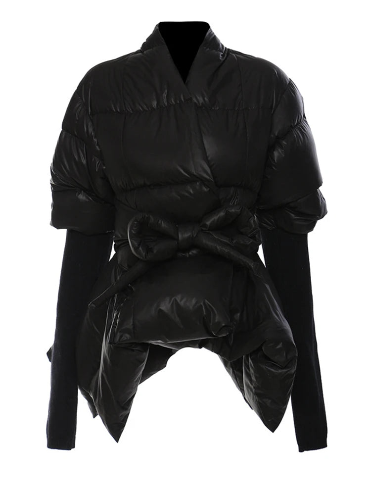 Camouflage Knitting Irregular Cotton-padded Coat Long Sleeve Loose Fit Women Parkas Fashion New Autumn Winter 2025 7AB2058