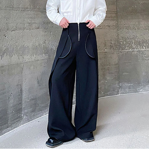 Load image into Gallery viewer, Spring Wide Leg Straight Casual Pants Menwear Personalized Cut Metal Zipper Design Floor Mop Trousers Tide 9C5120
