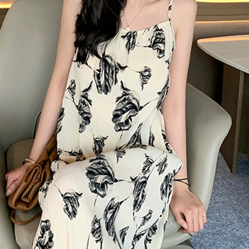 Load image into Gallery viewer, Beach Style Hollow Out Print Women&#39;s Dresses Spaghetti Strap Square Neck Fashion Female Dress Summer Elegant Chic Dress
