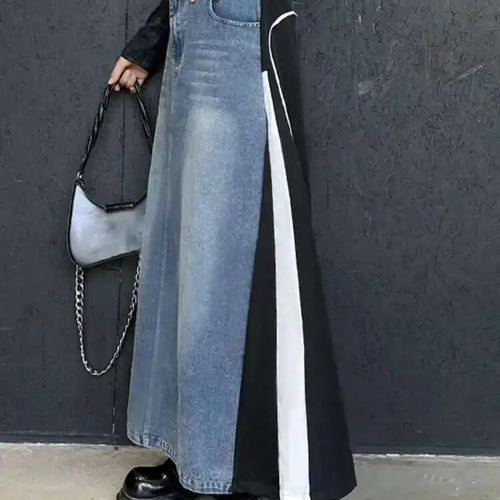 Load image into Gallery viewer, High Elastic Waist Blue Denim Color-block Midi A-line Half-body Skirt Women Fashion Tide New Spring Autumn 2025 1DH0646
