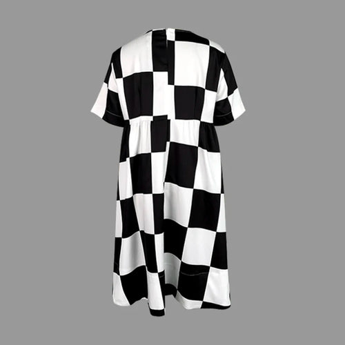 Load image into Gallery viewer, Women Summer Midi Dresses 2025 Black White Plaid Appliques Deep V-Neck Simple Casual Plus Size Dress for Women Fashion
