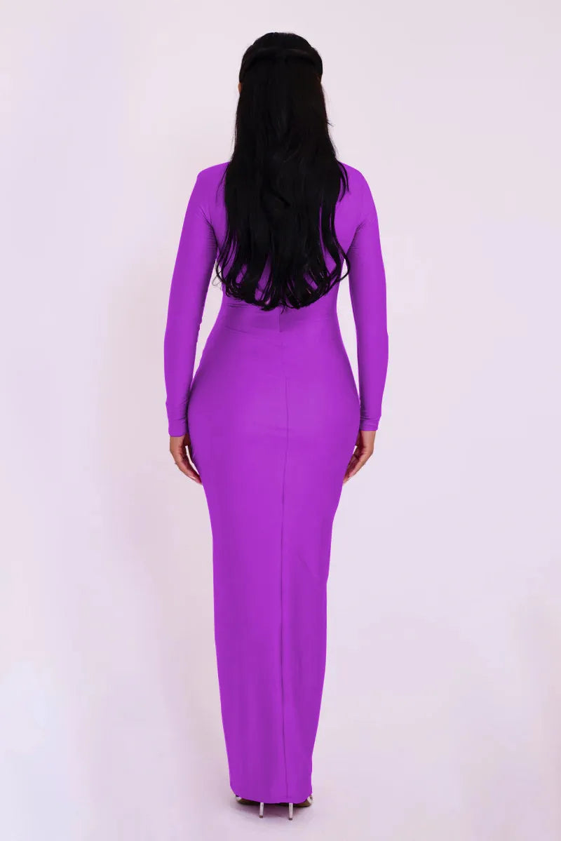 Elegant Hollow Out Long Sleeve Sexy Maxi Dress For Women Solid Color Slim Fit Cut Out Club Party Long Dress New