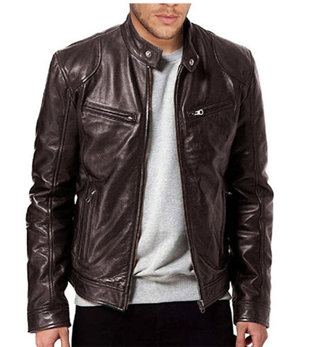Mens Fashion Leather Jacket Slim Fit Stand Collar PU Jacket Male Anti-wind Motorcycle Lapel Diagonal Zipper Jackets Men 5XL