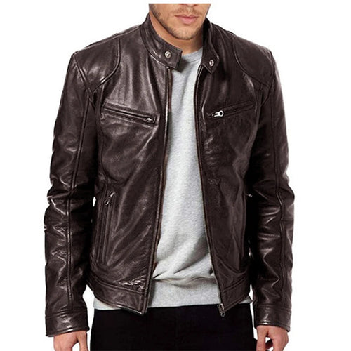 Load image into Gallery viewer, Mens Fashion Leather Jacket Slim Fit Stand Collar PU Jacket Male Anti-wind Motorcycle Lapel Diagonal Zipper Jackets Men 5XL
