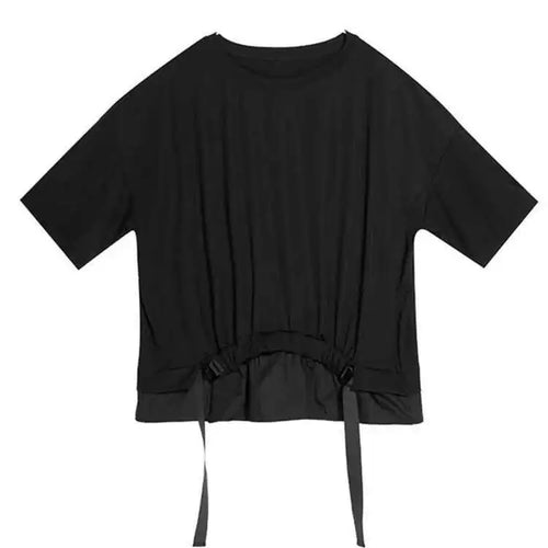 Load image into Gallery viewer, Women Black Irregular Ribbon Big Size T-shirt New Round Neck Half Sleeve  Fashion Tide  Spring Summer 2025 1DD5759
