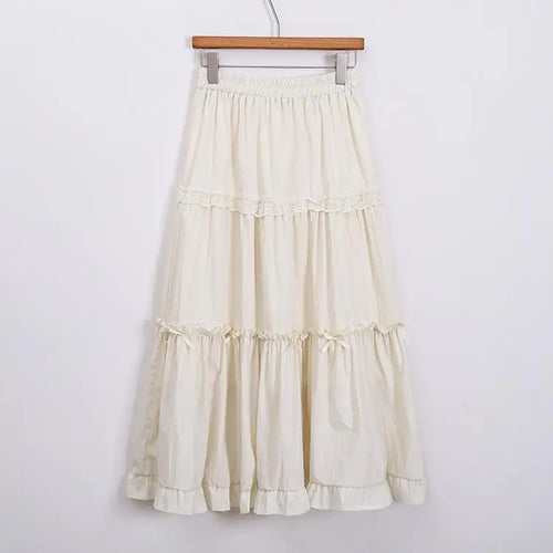 Load image into Gallery viewer, Spring Summer Sweet Retro Beige Pink Temperament Ruffle Edge Cake Long Skirt Women Black White Lace High Waist Party Club Skirts
