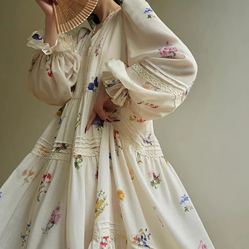 Load image into Gallery viewer, Hit Color Loose Dresses For Women V Neck Long Sleeve High Waist Casual Long Dress Female Fashion Style Clothes New
