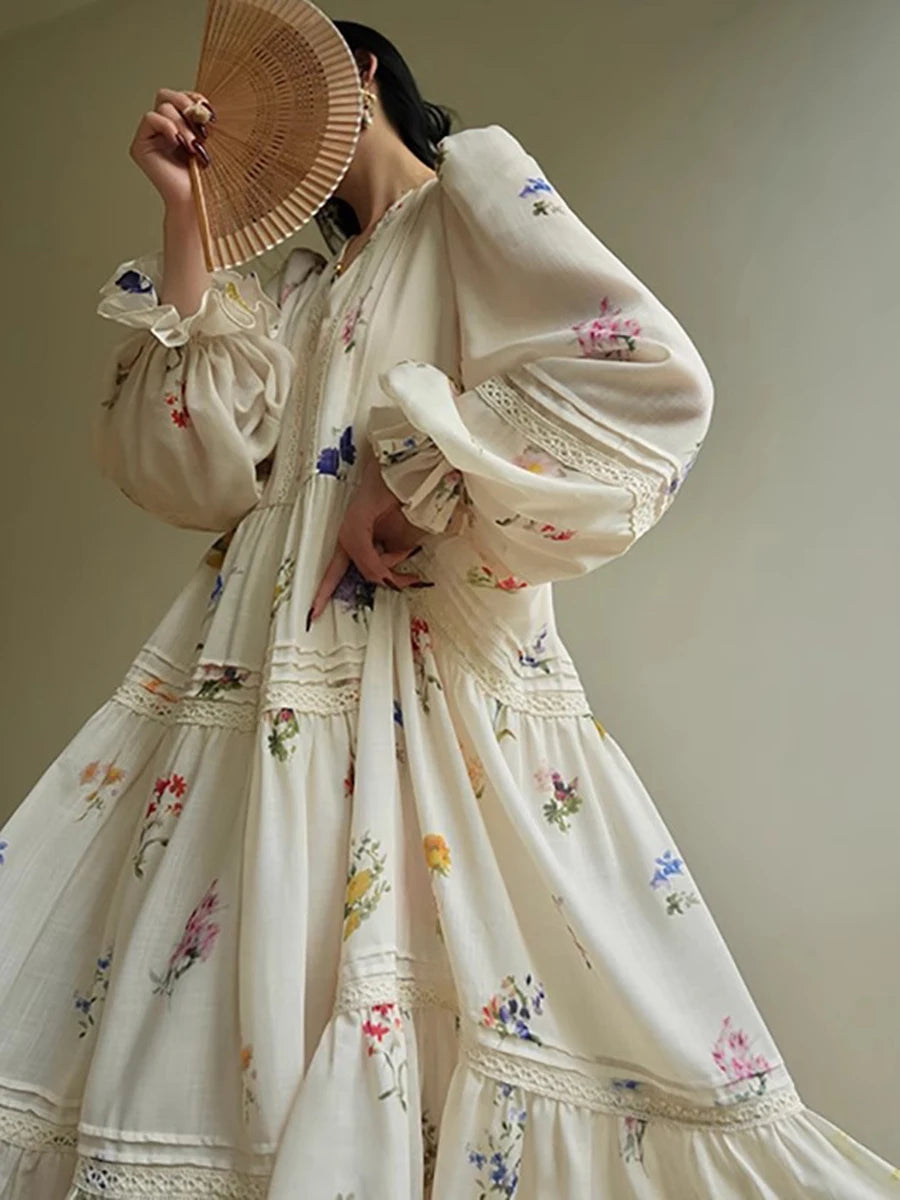 Hit Color Loose Dresses For Women V Neck Long Sleeve High Waist Casual Long Dress Female Fashion Style Clothes New