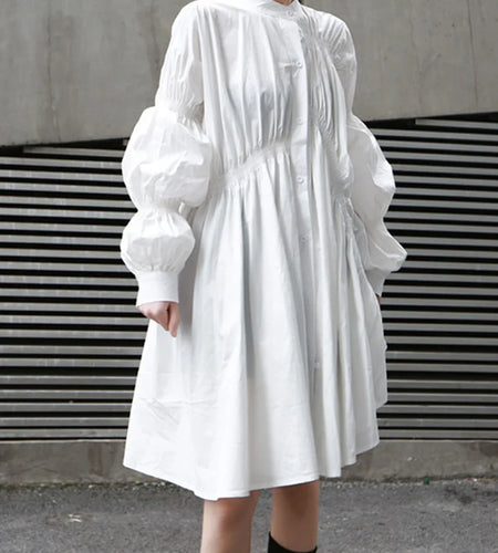 Women White Irregular Ruffles Big Size Long Blouse New Lapel Long Sleeve Loose Fit Shirt Fashion Spring Autumn 2025 JO478