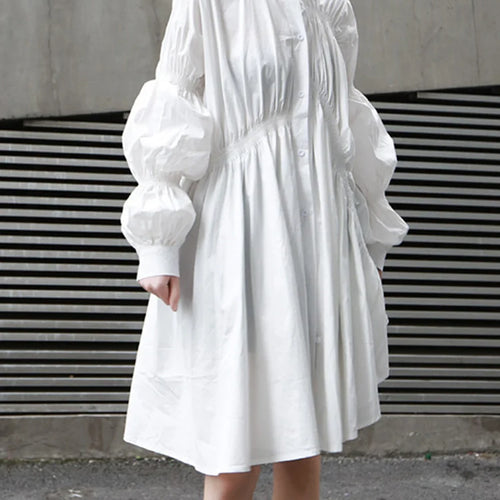 Load image into Gallery viewer, Women White Irregular Ruffles Big Size Long Blouse New Lapel Long Sleeve Loose Fit Shirt Fashion Spring Autumn 2025 JO478
