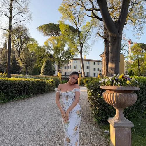 Load image into Gallery viewer, Vintage Print Sexy Maxi Dress Women Gown Summer Off-shoulder Sleeveless Backless Bodycon Club Party Long Dress Elegant
