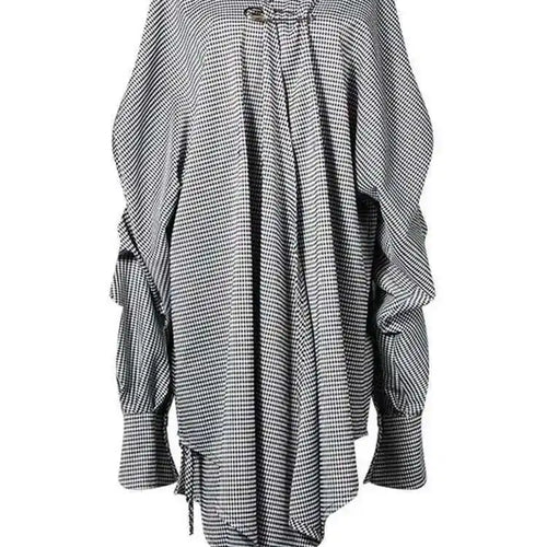 Load image into Gallery viewer, Women Black Plaid Irregular Stitch Big Size Dress New V-Neck Long Sleeve Loose Fit Fashion Tide Spring Autumn 2025 JG892
