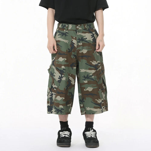 Load image into Gallery viewer, American Style Men's Jeans Camouflage Side Pockets Patchwork Design Casual Straight Wide Leg Baggy Male Denim Shorts 9W1271
