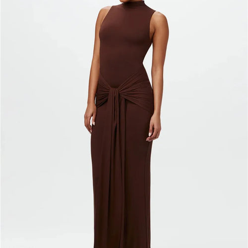 Load image into Gallery viewer, Half High Collar Irregular Tank Dress For Women 2024 New Fashion Sleeveless Bodycon Ruched Sexy Long Dress Elegant
