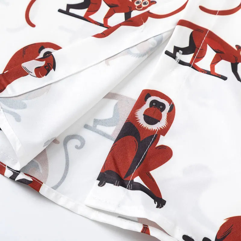 Harajuku Hawaiian Shirts Cartoon Monkey Graphic Printed Blouse Men Summer Casual Baggy Short Sleeve Button Up Beach Shirt Tops