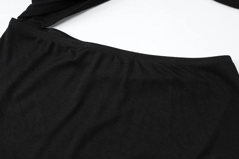 Hollow Out Oblique Shoulder Sexy Mini Dress For Women Robe Summer Black Sleeveless Backless Draped Skinny Club Dress