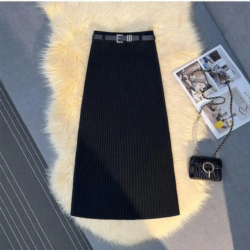 Load image into Gallery viewer, Women's Solid Elegant Office Lady Knitted Long Skirt Retro High Waist Party Wrap Hip Pleated Skirt 2024 Autumn Winter Simplicity
