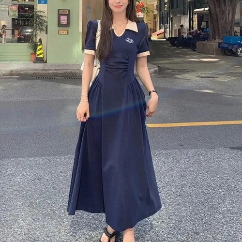 Load image into Gallery viewer, Preppy Style School Student Dress Women Sweet Vintage College Polo Long Dresses Autumn Korean Fashion New in Kpop
