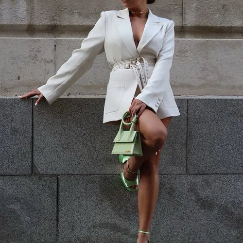 Load image into Gallery viewer, Double Layer Bandage Slim Blazer Women Long Sleeve Pocket Long Jacket Female Suit Outwear Tops Street Party 2023 Autumn
