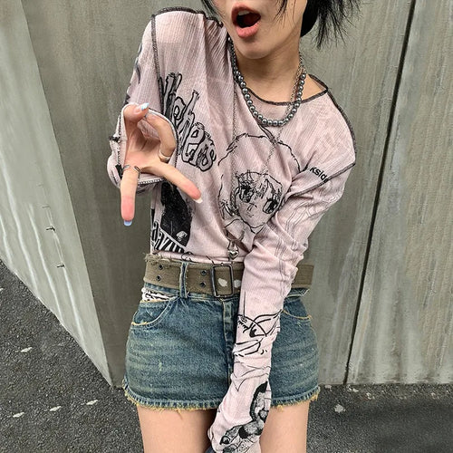 Load image into Gallery viewer, Y2k Aesthetics T-shirt Grunge Fairycore Harajuku Tshirt Japanese Cartoon Print Tee Shirts Korean Fashion Tops E-girl 00s
