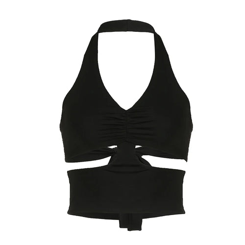 Load image into Gallery viewer, Casual Backless Fitness Black Halter Top Short Folds Cut Out Streetwear Basic Summer Tank Top Sexy Tie-Up Vest Cute
