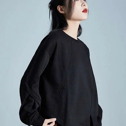 Load image into Gallery viewer, Loose Fit Black Irregular Sweatshirt New Round Neck Long Sleeve Women Big Size Fashion Tide Spring Autumn 2025 1DH1988
