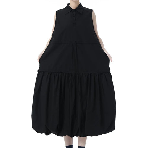 Load image into Gallery viewer, Women Black Brief Pleated Big Size Midi Bud Shirt Dress New Lapel Sleeveless Fashion Tide Spring Autumn 2025 1DJ0955

