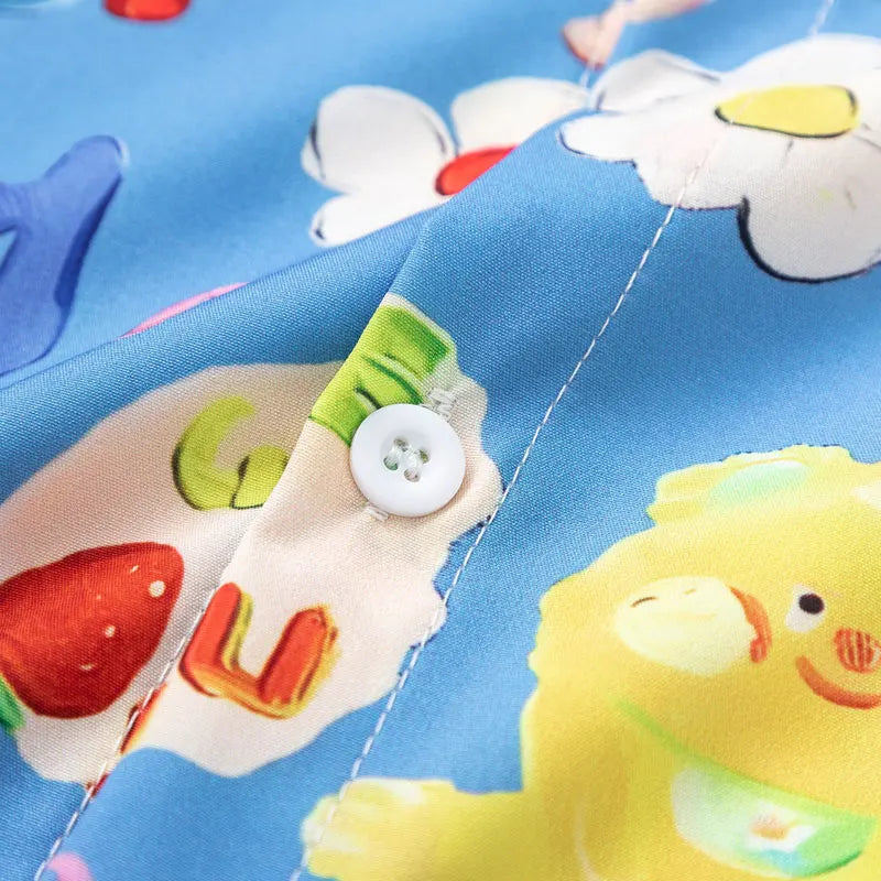 Harajuku Hawaiian Shirts Streetwear Cartoon Graphic Printed Button Up Summer Beach Blouse Hip Hop Casual Baggy Short Sleeve Tops