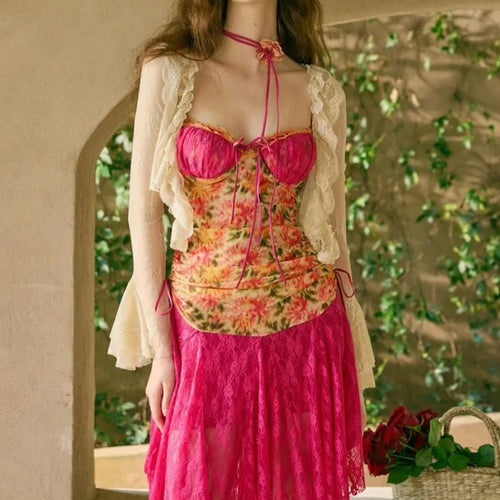 Load image into Gallery viewer, Sexy Spaghetti Strap Lace Patchwork Printed Long Dress Women Bodycon Party Evening Dress Temperament Slimming Vestido
