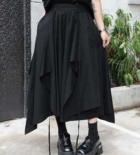 High Elastic Waist Black Irregular Bandage Calf-Length Pants New Trousers Women Fashion Tide Spring Autumn 2025 1DJ0205