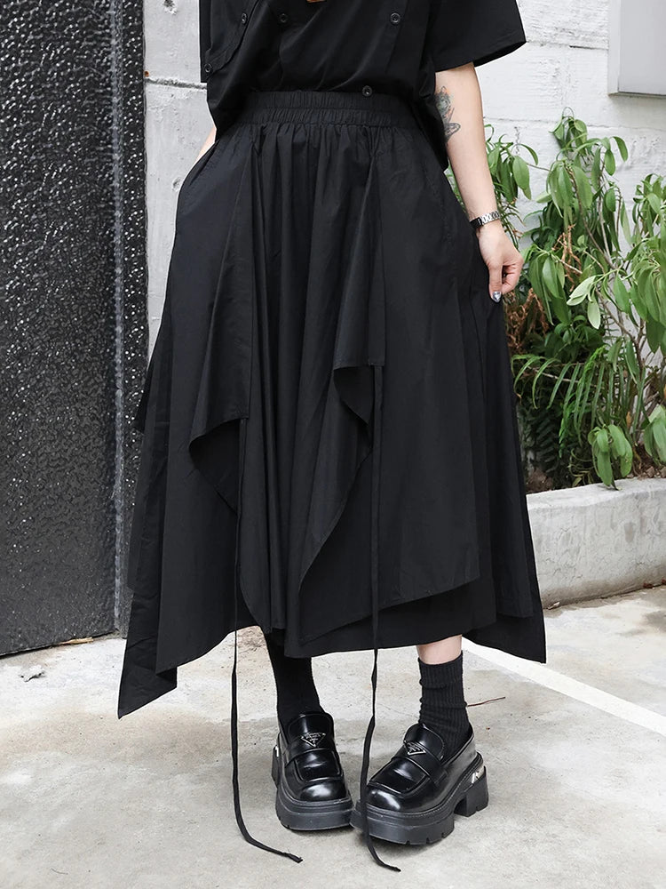 High Elastic Waist Black Irregular Bandage Calf-Length Pants New Trousers Women Fashion Tide Spring Autumn 2025 1DJ0205