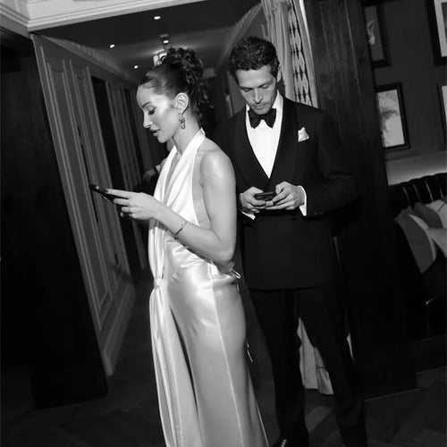 Load image into Gallery viewer, Satin Deep V Neck Backless Sexy Maxi Dress Women Elegant Halter Sleeveless Lace-up High Waist Draped Ruched Long Dress
