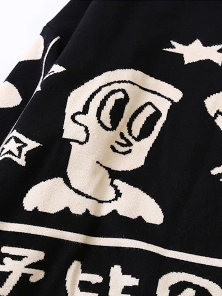 Women's Cartoon Embroidery Knitted Sweaters And Pullovers Winter Thick Girls Knit Jumpe Harajuku Sweater Jacquard