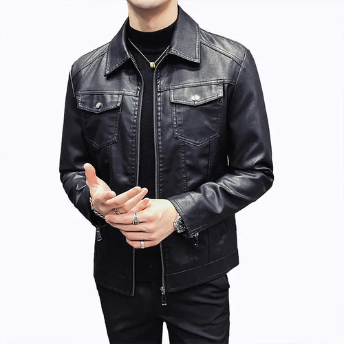 Load image into Gallery viewer, New Trend Men&#39;s Leather Jackets Thick Winter Warm Jacket Slim Fit Cool Motorcycle Turn-down Collar Zipper Coats Plus Size
