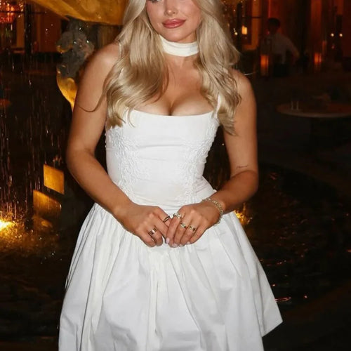 Load image into Gallery viewer, Sexy Spaghetti Strap Tight Pleated Mini Dress For Women Spring Summer 2025 New Backless Suspender Solid Color Vestidos
