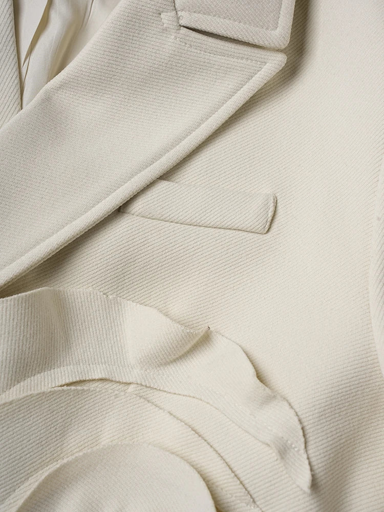 Beige Flower Elegant Long Warm Woolen Coat New Lapel Long Sleeve Women Jacket Fashion Tide Autumn Winter 2025 3WM2155