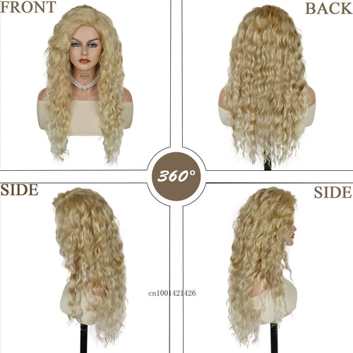 Load image into Gallery viewer, Blonde Wig Long Curly Hair Synthetic Fiber 28 Inch Water Wavy Curly Wigs Female Natural Hairstyles Daily Use Carnival Party Wigs
