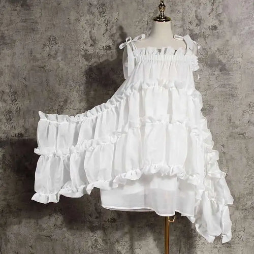 Load image into Gallery viewer, Women  Irregular Ruffles Spaghetti Strap Dress New Round Neck Long Sleeve Loose Fit Fashion Tide Spring Autumn 2025 1W571
