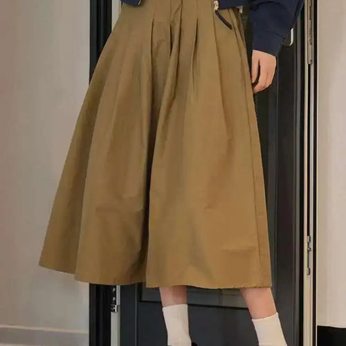 Load image into Gallery viewer, High Elastic Waist Khaki Pleated Causal Half-body Skirt Loose Fit Women Fashion Tide New Spring Autumn 2025 1DH0004
