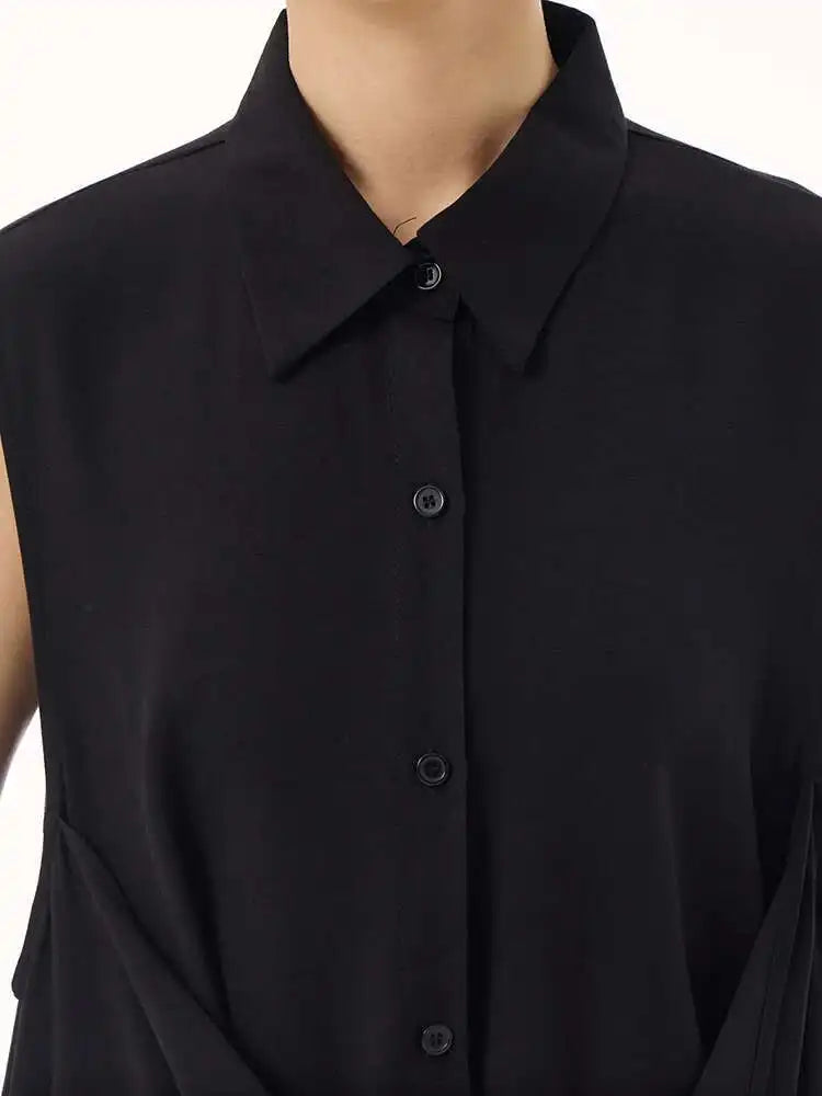 Women Khaki Irregular Spliced Big Size Midi Shirt Dress New Lapel Sleeveless Fashion Tide Spring Summer 2025 1DH9434