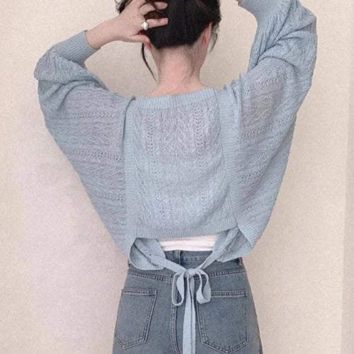 Load image into Gallery viewer, 2025 Grunge Summer New Twist Office Women Cardigan Hollow Out Y2k Aesthetic Loose Knitted  Harajuku Casual Bandage Tops

