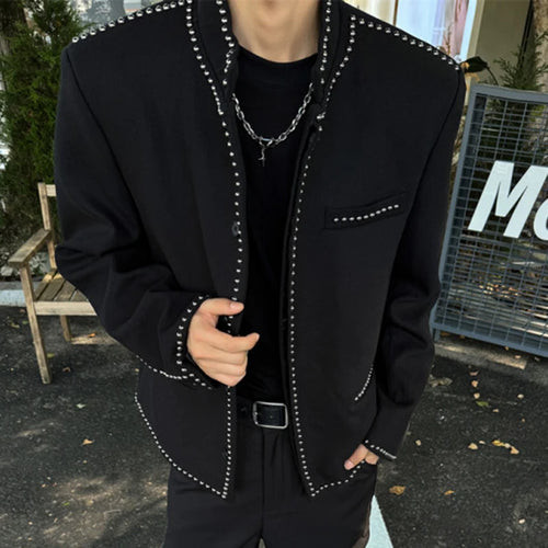 Load image into Gallery viewer, Korean Style Men&#39;s Jackets Stand Collar Rivets Design Solid Color Single Breasted Casual Short Male Coats Autumn 9C9207
