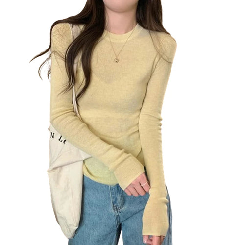 Load image into Gallery viewer, y2k Clothes Tops Women Casual Solid Color Round Neck Long Sleeve Knitted T Shirts 2000s Aesthetic Clothing Streetwear
