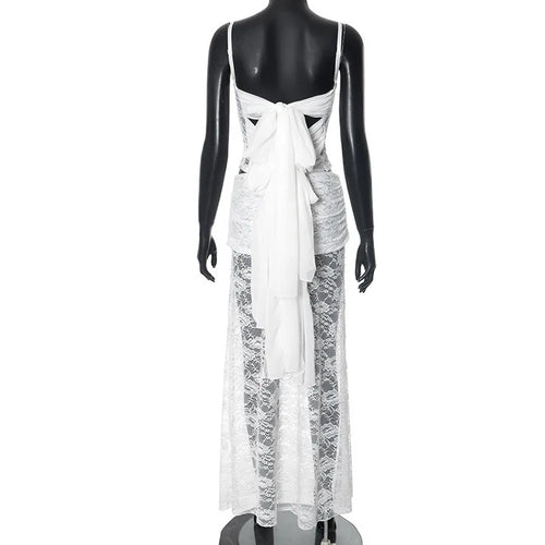 Load image into Gallery viewer, White Lace Sexy Two Piece Sets Woman Halter Top And Long Maxi Skirt Ladies Fashion Sheer Mesh Elegant Matching Sets
