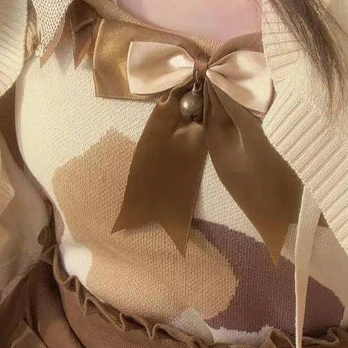 Load image into Gallery viewer, Fashion Japanese Casual Bandage Cardigan Women Knitted Solid All Match Crop Coats Spring Autumn Y2k Aesthetic Sweet Cardigans
