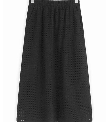 Black Hollow Hollow Out T-shirt Skirt Two Pieces Suit New Round Neck Short Sleeve Women Fashion Spring Summer 2025 1DJ1435