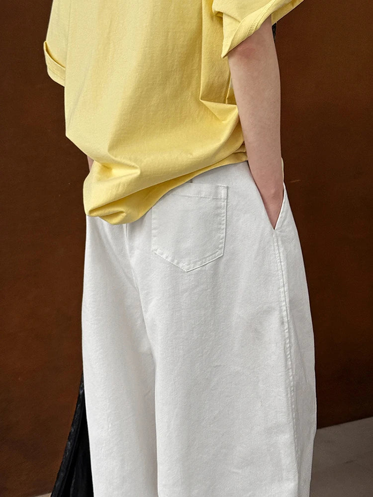 High Waist White Pleated Brief Long Elegant Wide Leg Jeans New Women Trousers Fashion Tide Spring Autumn 2025 1DH9977