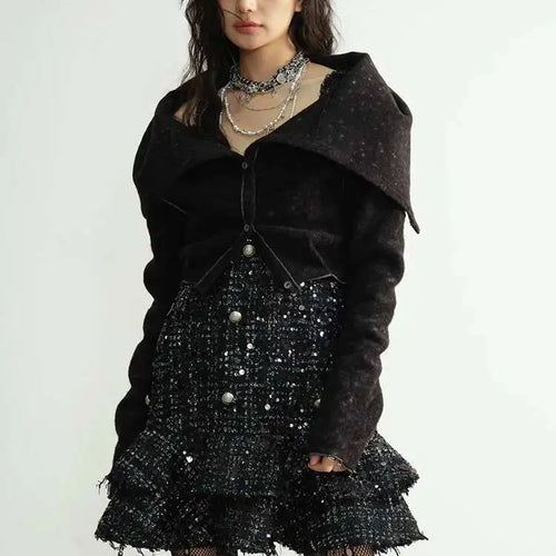 Load image into Gallery viewer, Women Black Sequins Tassels Ruffles Mini Elegant Dress New Round Neck Sleeveless Fashion Tide Spring Autumn 2025 1DH8269
