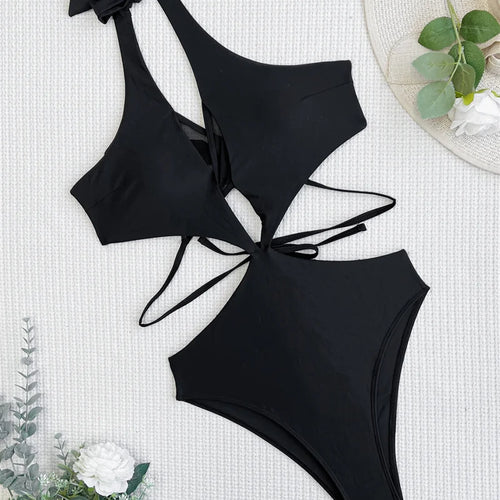 Load image into Gallery viewer, High Cut One Piece Swimsuit Hollow Out Swimwear for Women Sexy Halter Bathing Suit High Waist Swimwear Bodysuit
